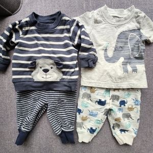 Carter's 2 outfits Puppy terrycloth sweatshirt sweatpants elephant t-shirt